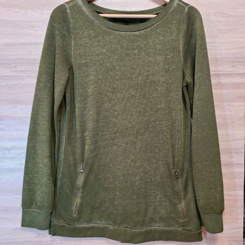 CYRUS Womens Small Sweatshirt Green Lightweight Pullover Zip Pockets Long Sleeve